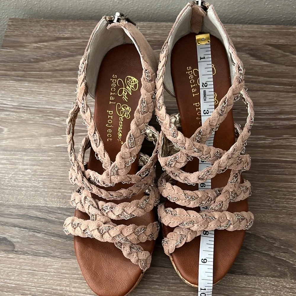 Matt Bernson Special Project Cork Wedges Sandals Suede/Chains 7.5M - Picture 9 of 16